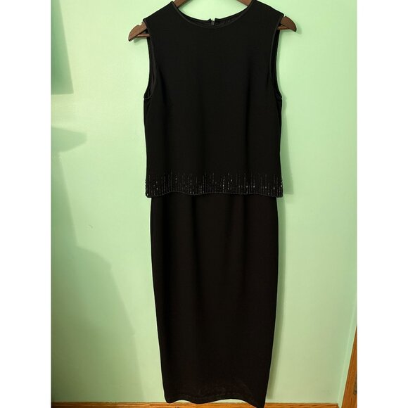 Jones New York Evening Black Sleeveless Beaded Trim Midi Dress Size 6 Polyester - Picture 4 of 11
